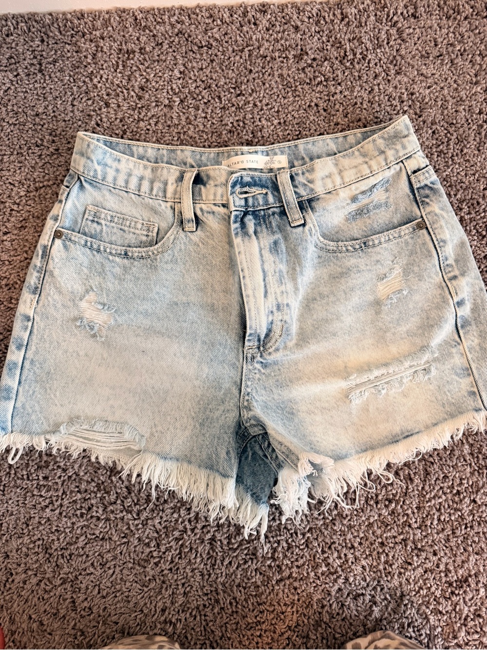 Altar'd State Light Blue Distressed Denim Shorts